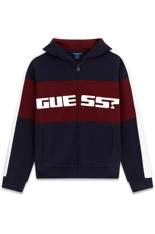 Felpa aperta da ragazzo in cotone con cappuccio e maxi logo lettering a contrasto colore L6RQ04KA6R4