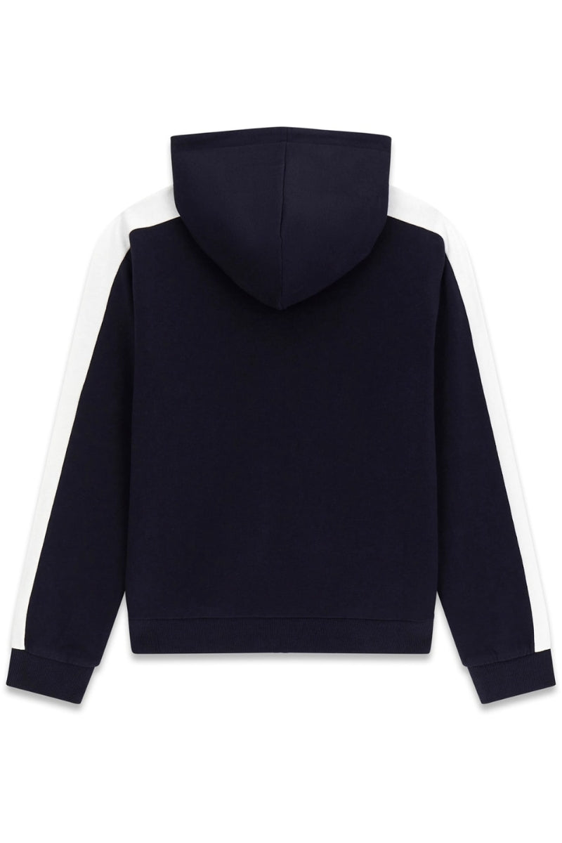 Felpa aperta da ragazzo in cotone con cappuccio e maxi logo lettering a contrasto colore L6RQ04KA6R4