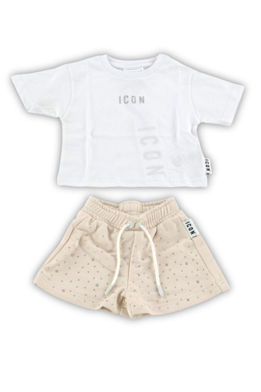Completo da bambina due pezzi t-shirt e pantaloncini con strass INGFS001235