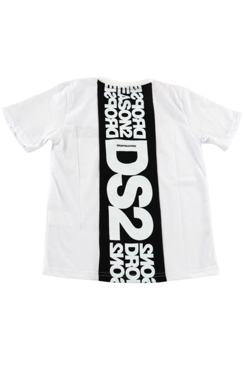 T-shirt da ragazzo in cotone con maxi banda loggata a contrasto sul retro SS26K90