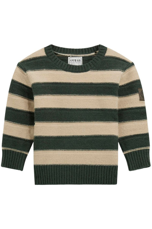 Maglione girocollo da bambino in lana tricot a righe orizzontali N5BR04Z0480