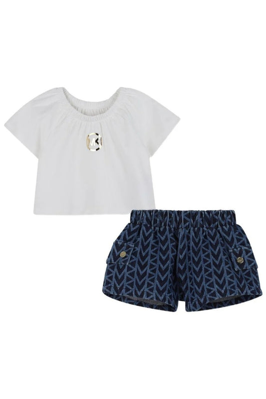 Completo da neonata due pezzi con t-shirt e pantaloncini a fantasia all over R30614/Z10