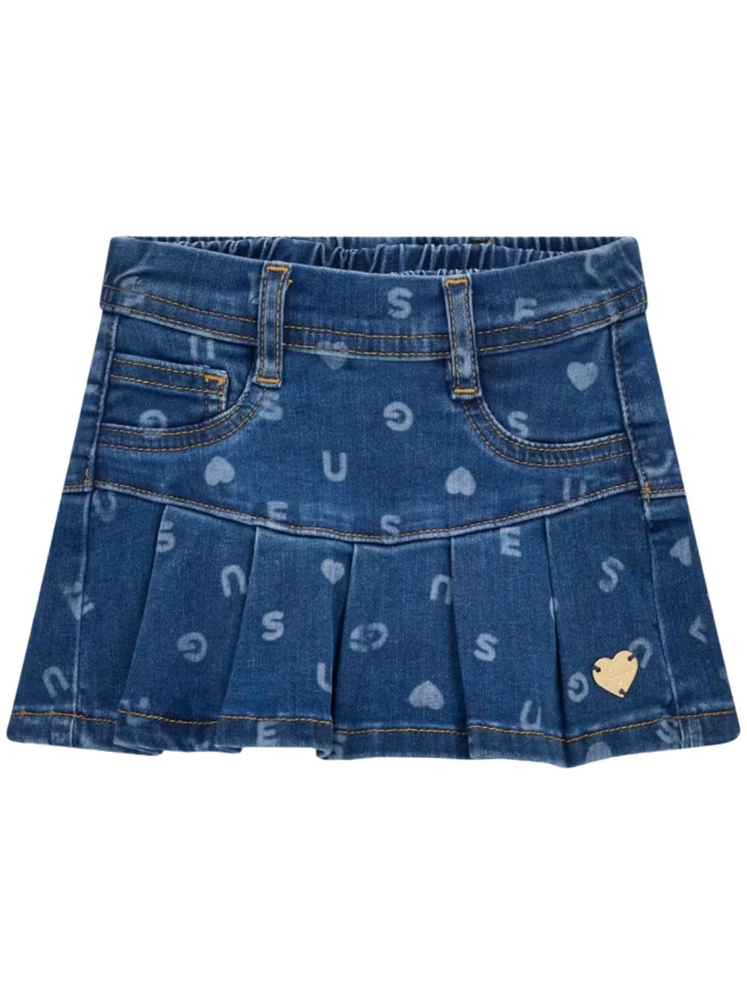 Gonna da bambina in denim con logo lettering e cuore all over K6YD03D1193