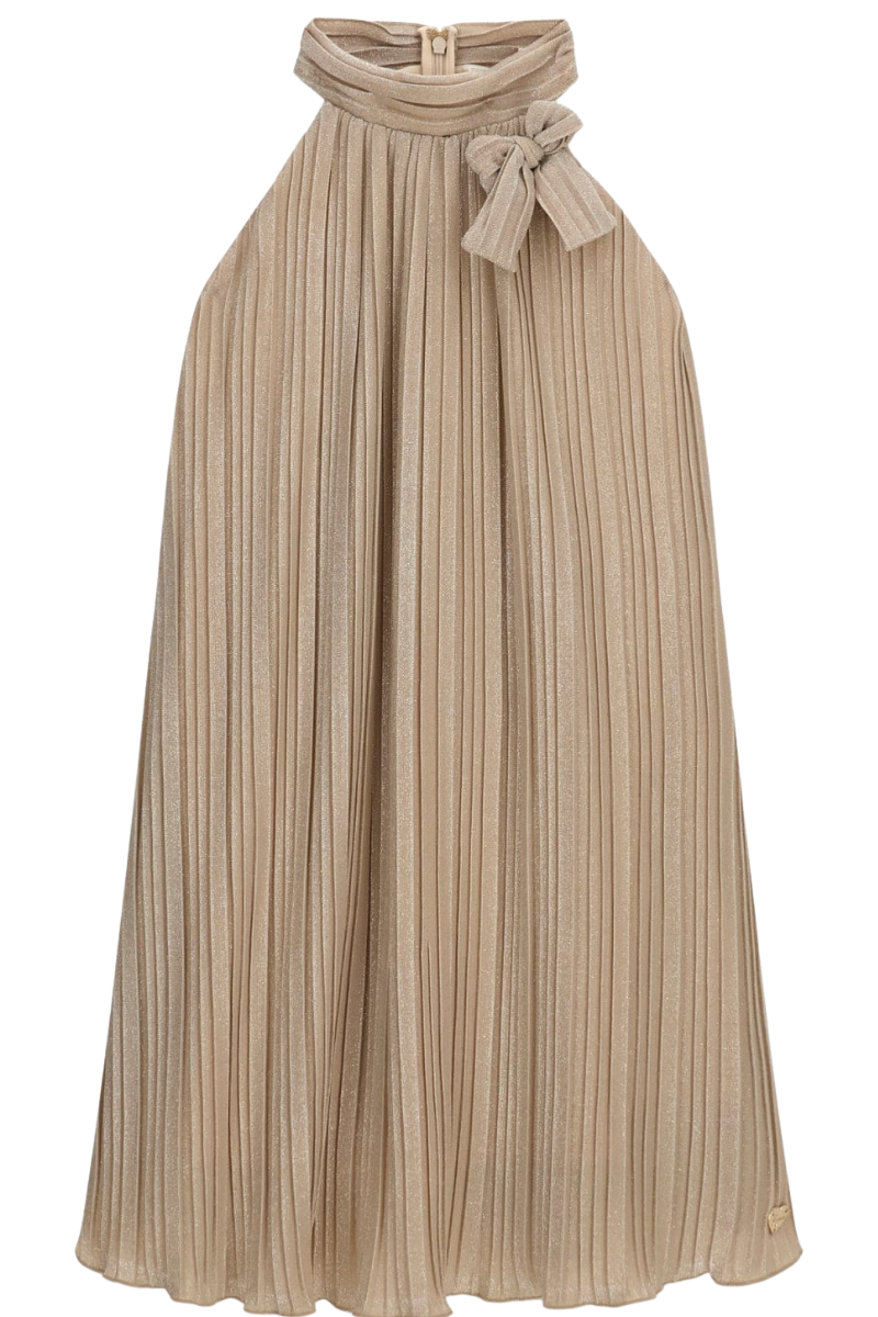 Vestito da ragazza in tessuto plisset a trama lurex con fiocco applicato J6RK23KD580