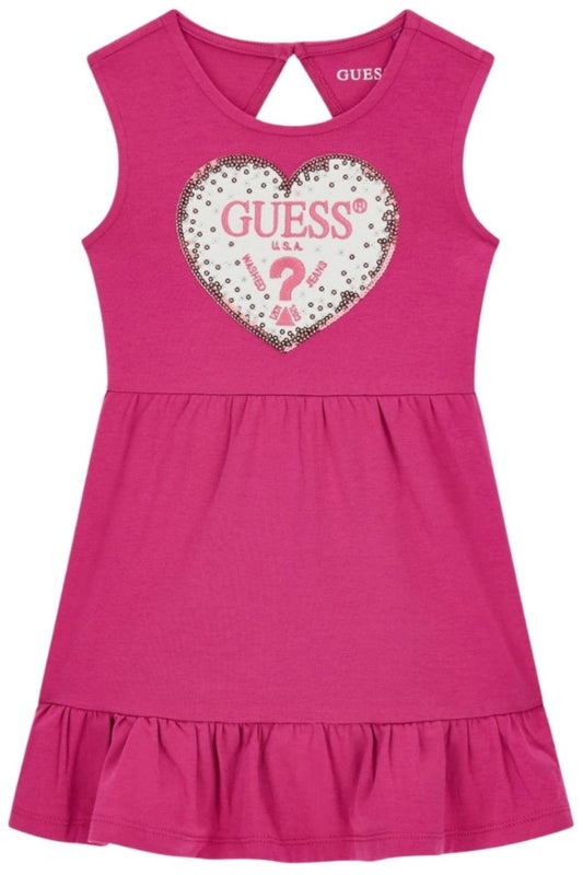 Abito da bambina girocollo con maxi cuore loggato con paillettes K6GK12K6YW4