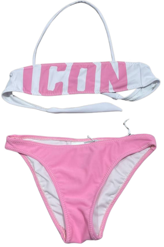 Costume da bagno da ragazza fascia con logo lettering a contrasto colore IGCS001202