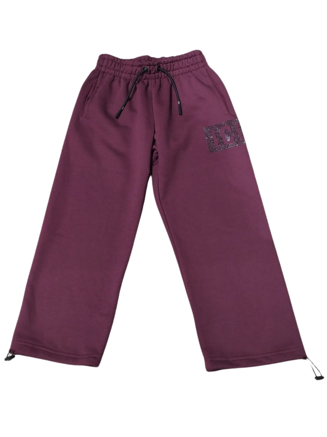 Pantaloni tuta da ragazza con logo lettering con strass sul davanti IGPS001385