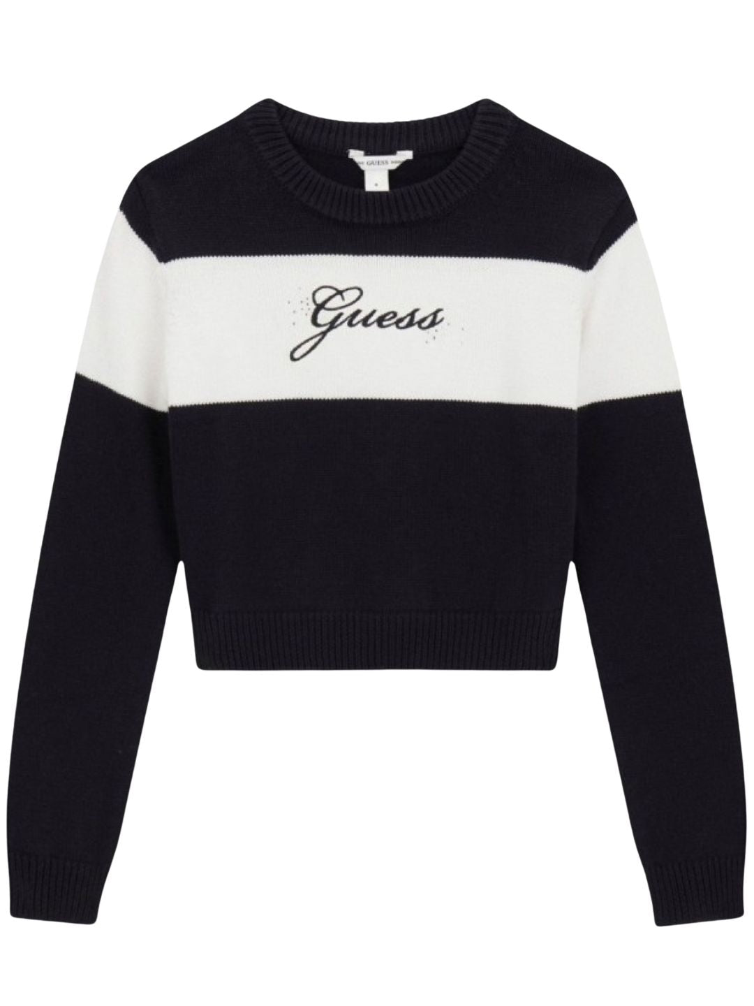 Maglione da ragazza con logo handwriting a contrasto colore sul davanti J6YR12Z1000