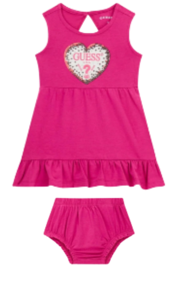 Abito da neonata girocollo con maxi cuore loggato con paillettes A6GK07K6YW4