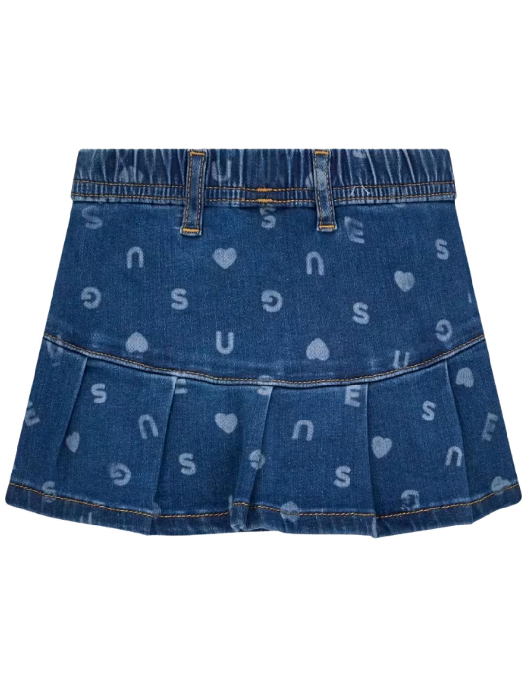 Gonna da bambina in denim con logo lettering e cuore all over K6YD03D1193