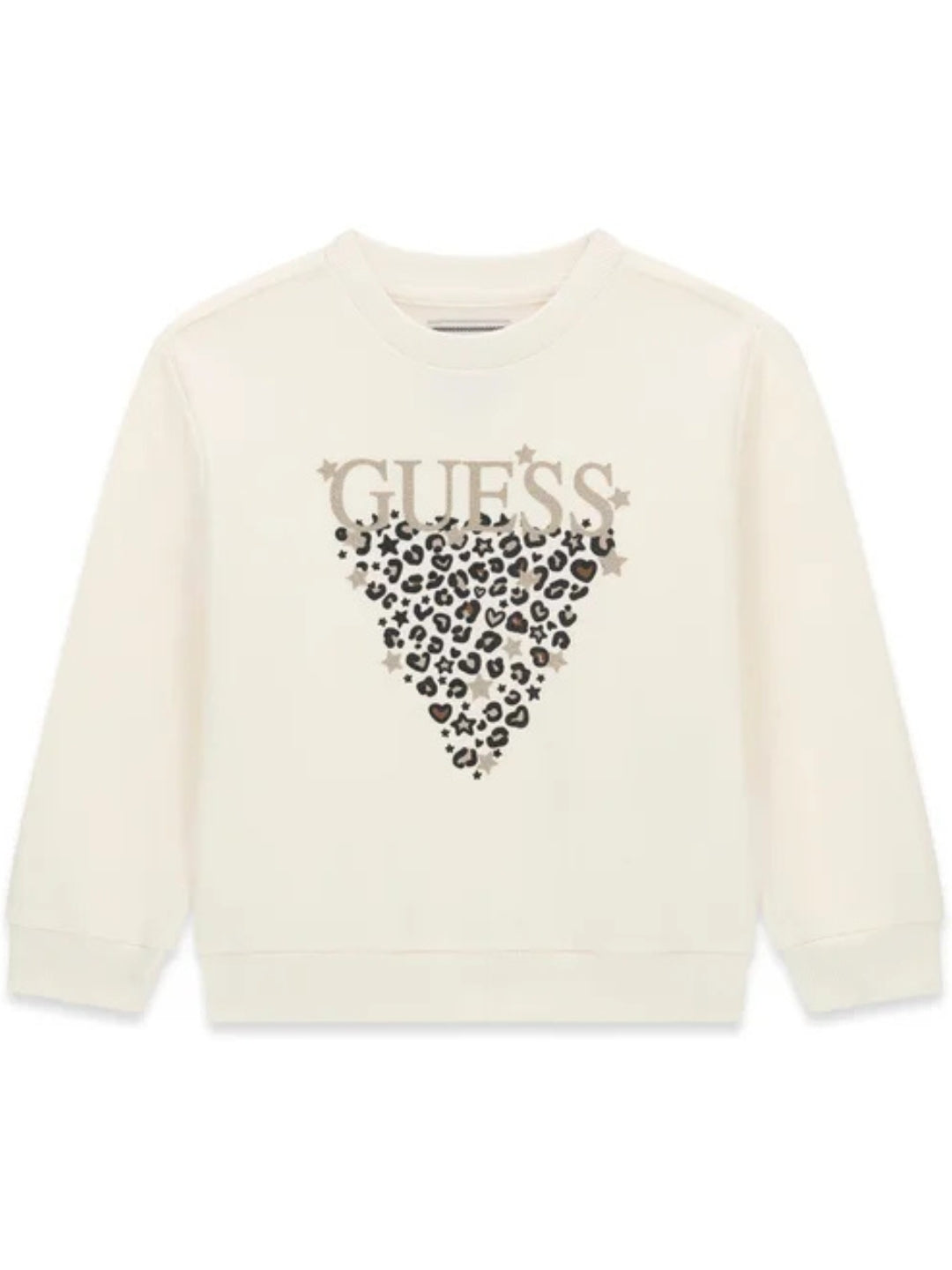 Felpa da bambina con logo lettering sul davanti con triangolo stilizzato a fantasia animalier sul davanti K6BQ01K5893