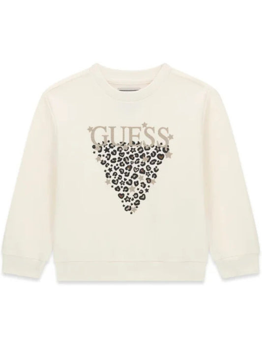 Felpa da bambina con logo lettering sul davanti con triangolo stilizzato a fantasia animalier sul davanti K6BQ01K5893