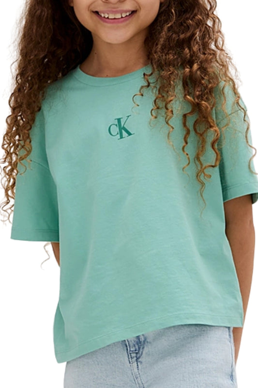 T-shirt girocollo da ragazza in cotone con logo monogram sul davanti  IG0IG02136L40