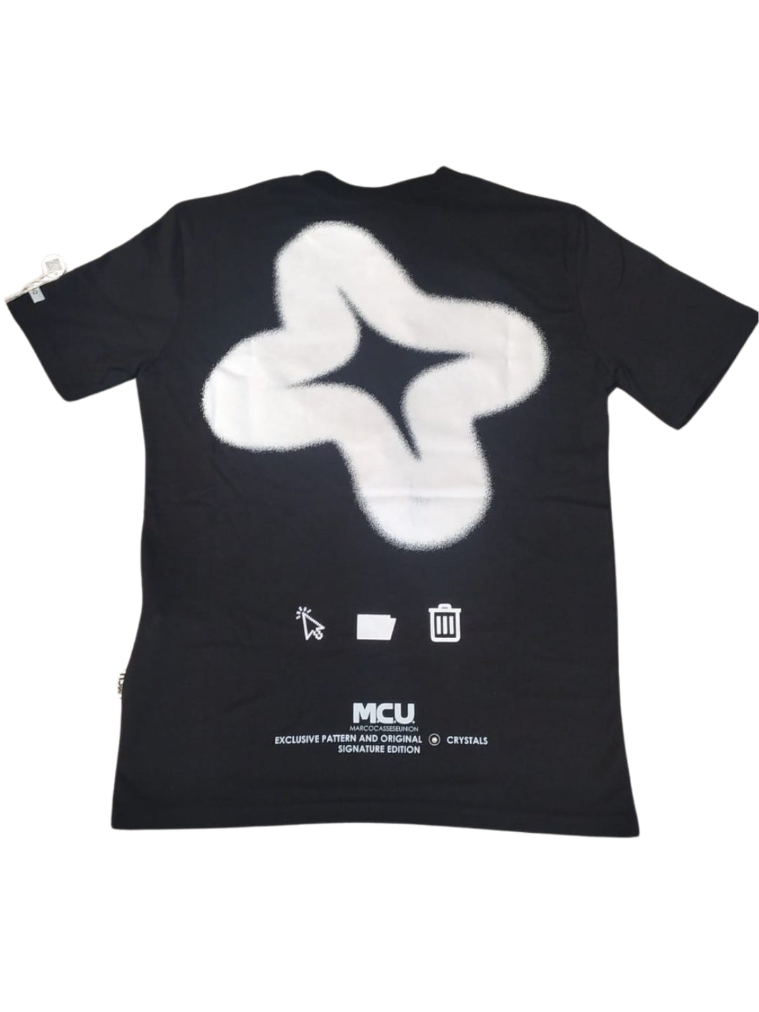 T-shirt da uomo e donna con stampa loggata effetto bomboletta spray MCU705T