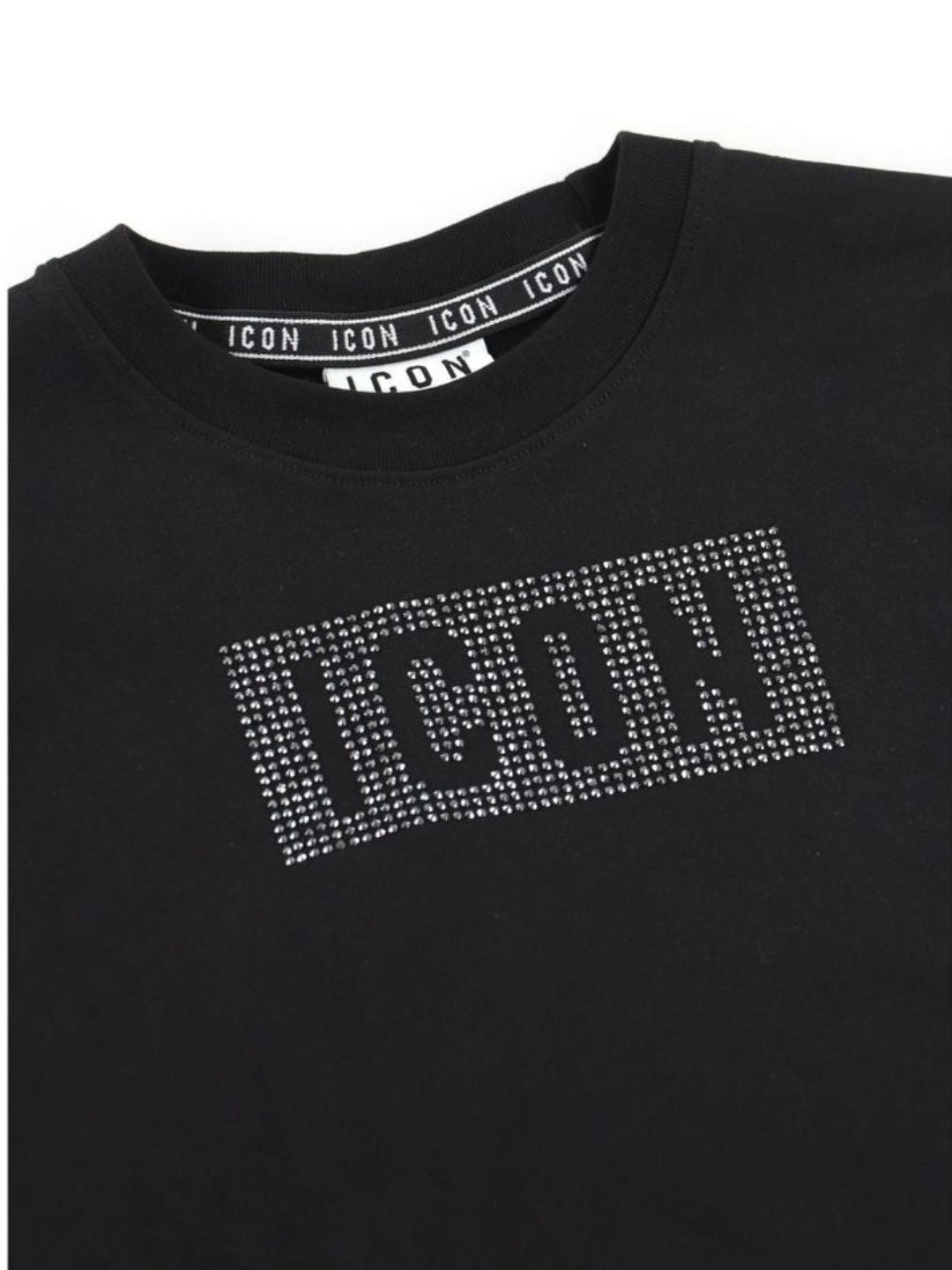 T-shirt da ragazza cropped con logo e strass IGKS001386