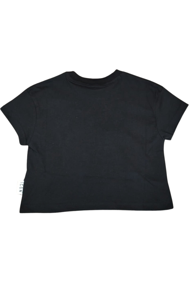 T-shirt girocollo da ragazza con maxi stampa logo lettering e schizzo frontale a contrasto IGKS001143