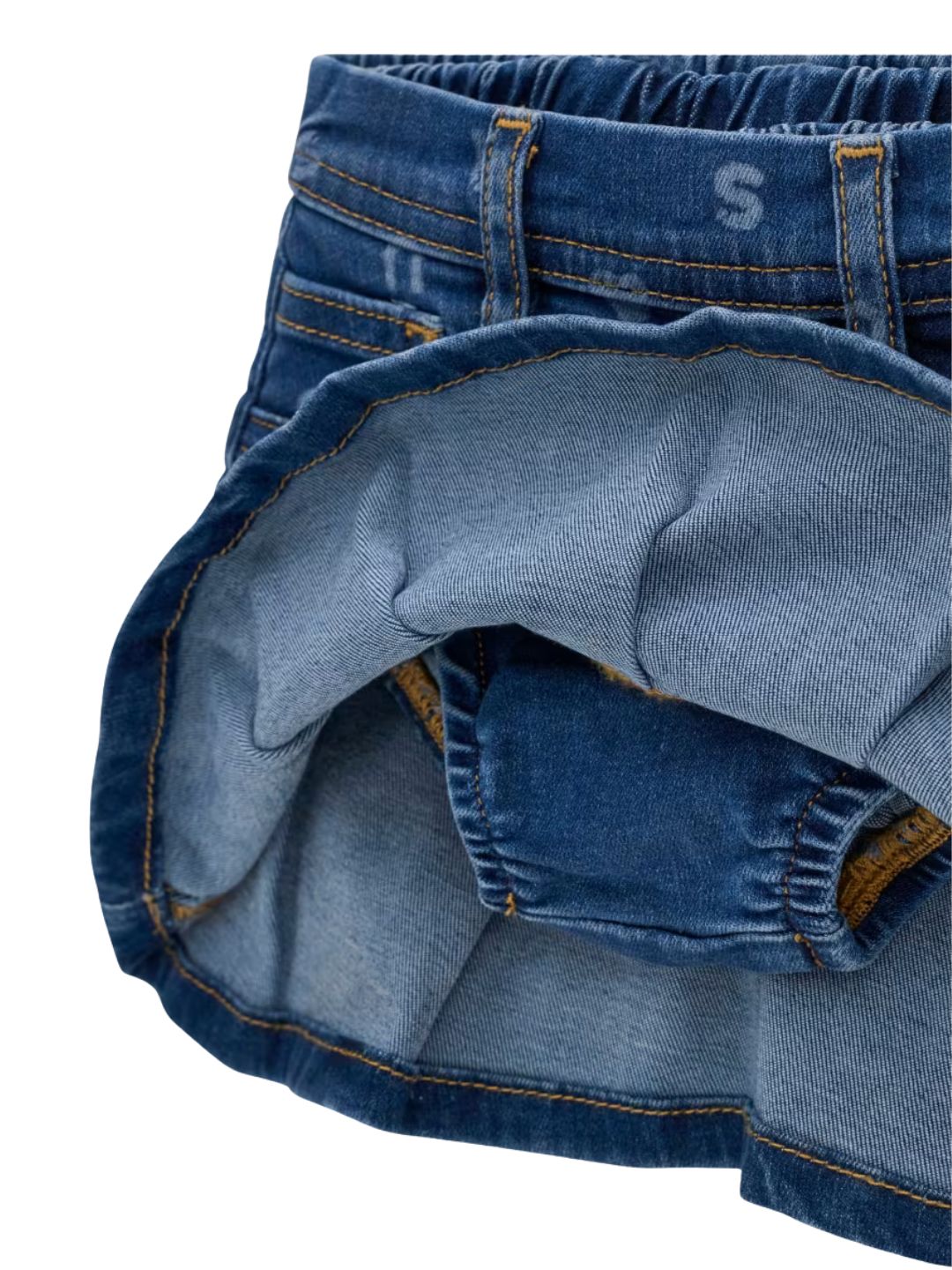 Gonna da bambina in denim con logo lettering e cuore all over K6YD03D1193