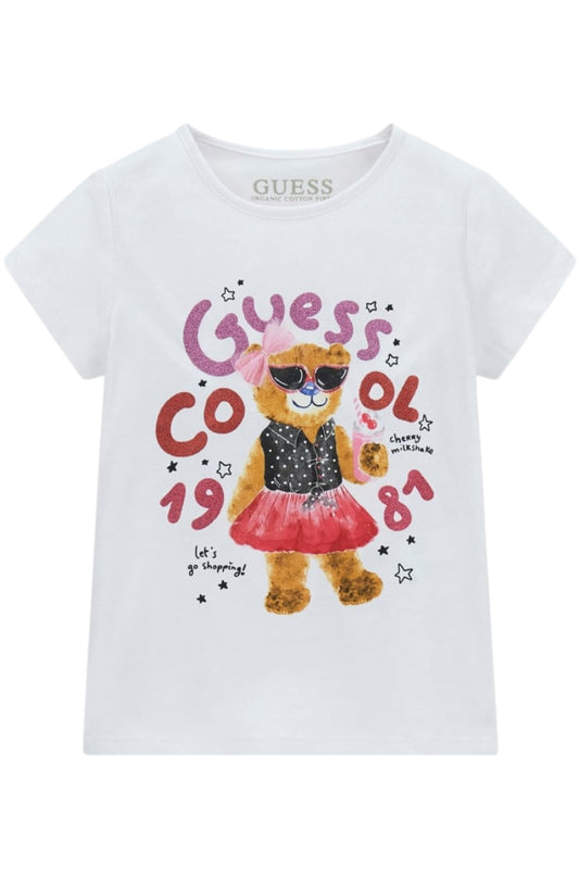 T-shirt da neonata e bambina con maxi stampa loggata con orsacchiotto e glitter K6RI03K6YW4