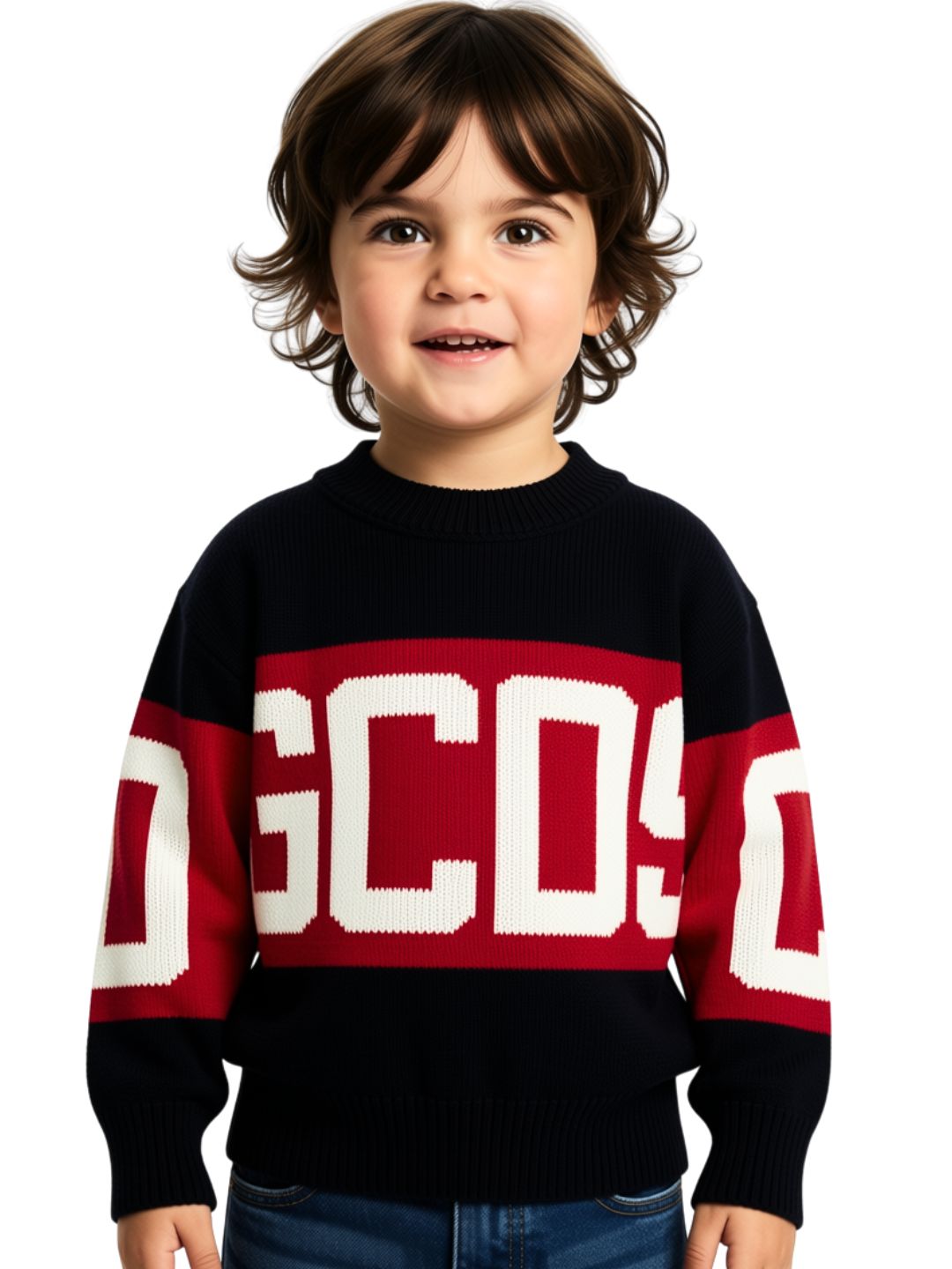 Maglione da bambino con maxi banda loggata a contrasto colore (Taglia 4 anni) Z0UJQF821K347