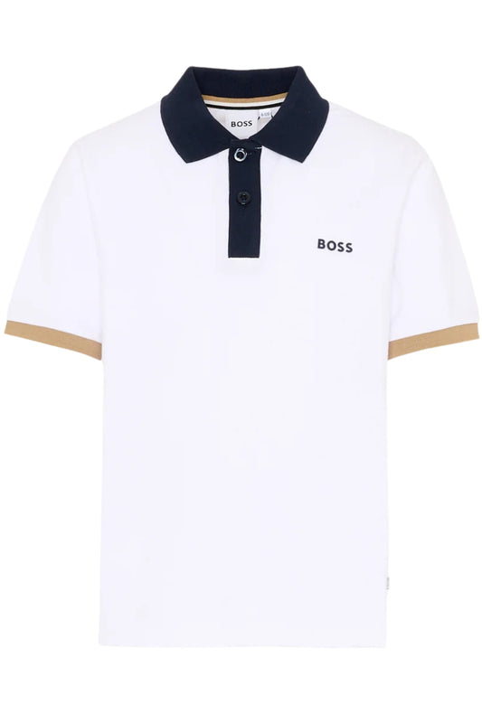 Polo da ragazzo in cotone con dettagli a contrasto colore e logo lettering J52955/10P