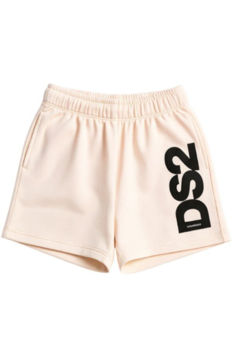 Bermuda da ragazza in cotone garzato con logo stampato a contrasto colore a sinistra SS26K501