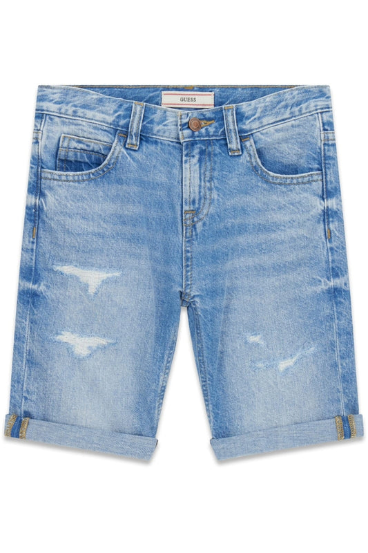 Bermuda da ragazzo in denim chiaro con strappi frontali L6RD11D41E0