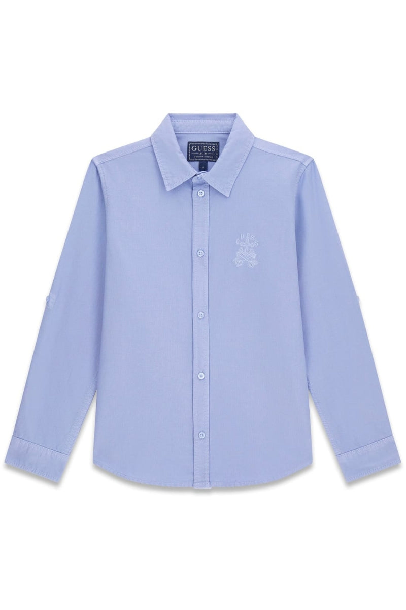Camicia da ragazzo in cotone con ricamo loggato ton sur ton fronte e retro L6RH03W9CL1