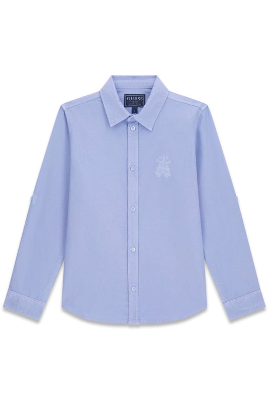 Camicia da ragazzo in cotone con ricamo loggato ton sur ton fronte e retro L6RH03W9CL1