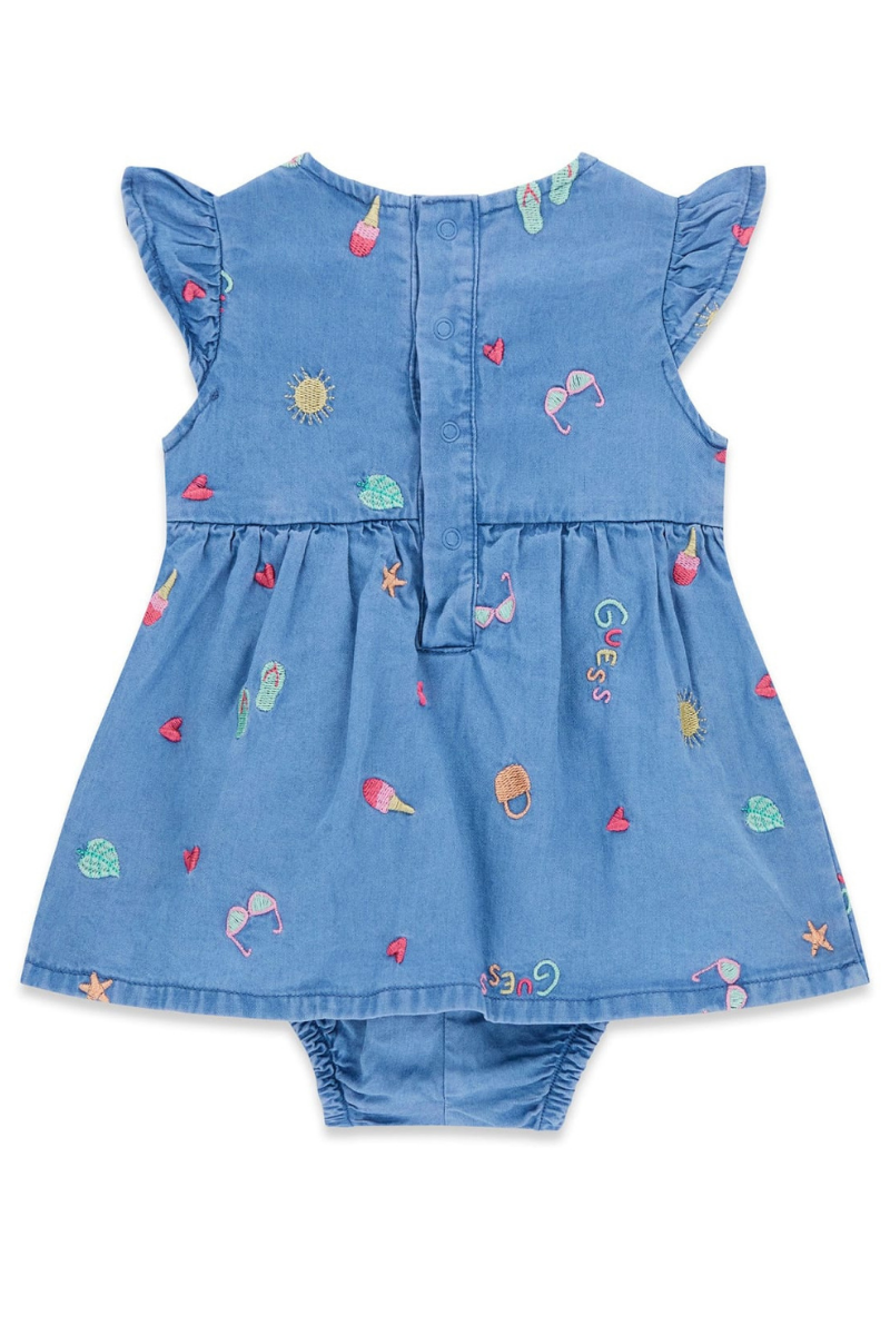 Abitino da neonata in denim con ricami a fantasia multicolor all over S6GG07WHBL0