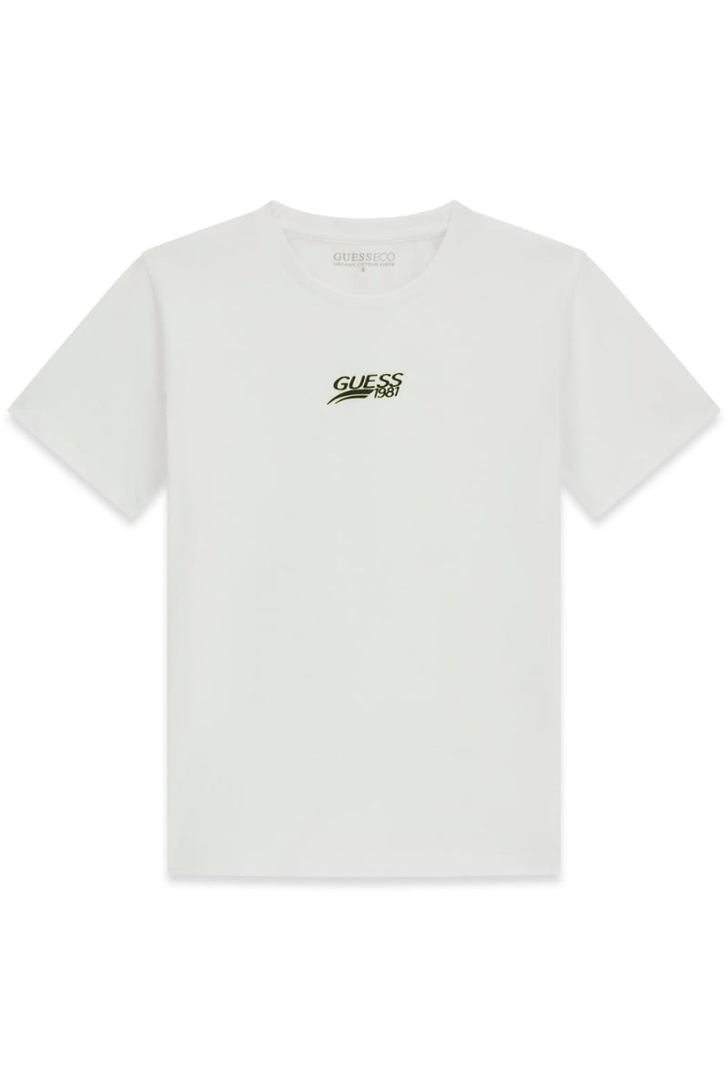 T-shirt girocollo da ragazzo in cotone con logo lettering stampato a contrasto L6RI10K8HM4