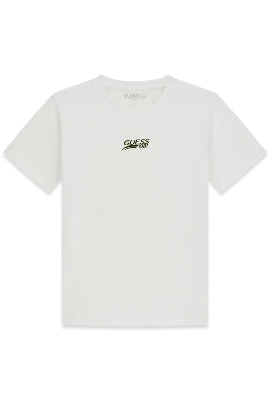T-shirt girocollo da ragazzo in cotone con logo lettering stampato a contrasto L6RI10K8HM4