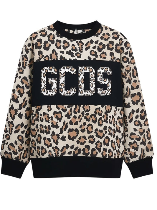 Felpa girocollo da neonata e bambina con stampa animalier GC0049