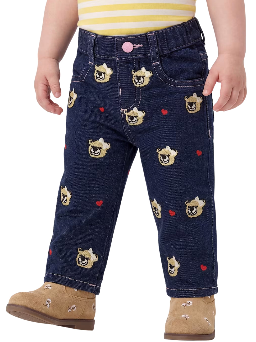 Jeans scuro da neonata con ricami orsacchiotti all over K6BA04D2169