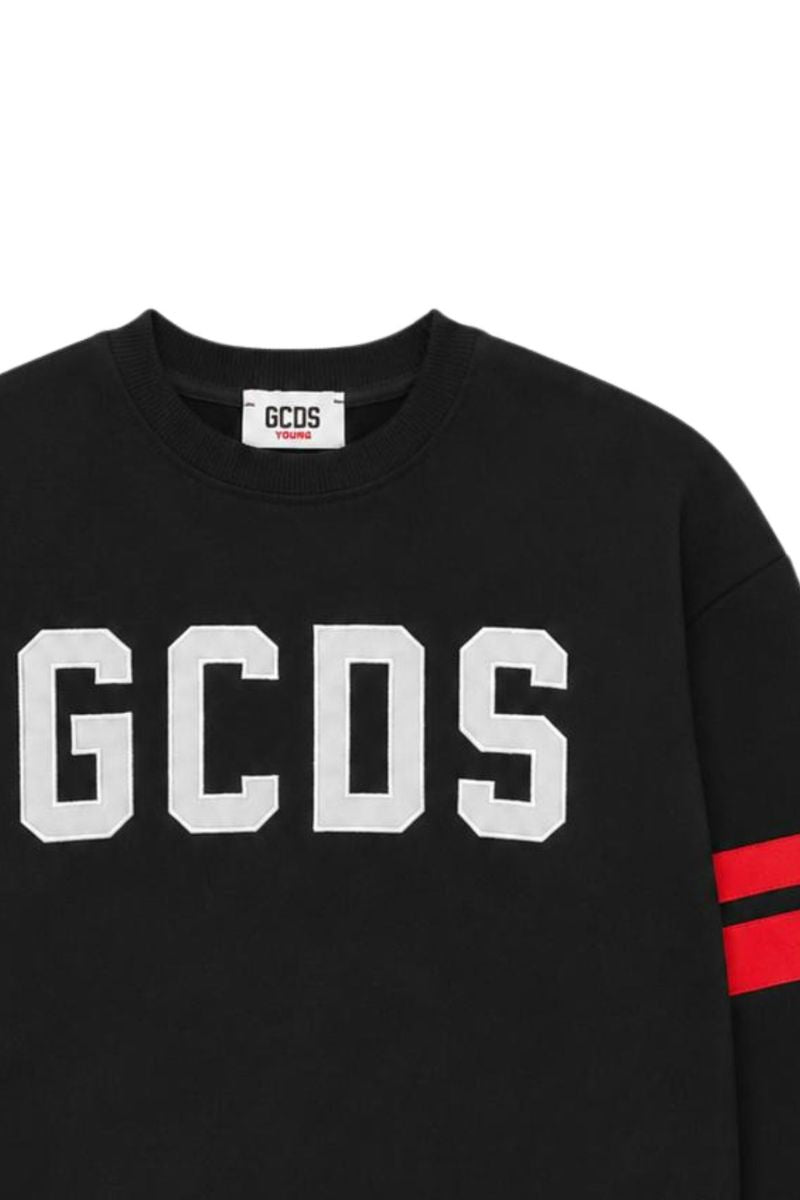 Felpa girocollo da ragazzo in cotone con maxi logo e banda a contrasto colore Z0UJQE591F004