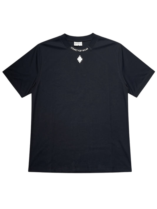 T-shirt da uomo con logo lettering stampato sul collo sul davanti 26ICM30251