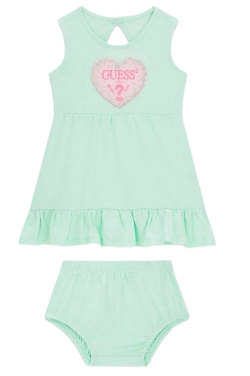 Abito da neonata girocollo con maxi cuore loggato con paillettes A6GK07K6YW4