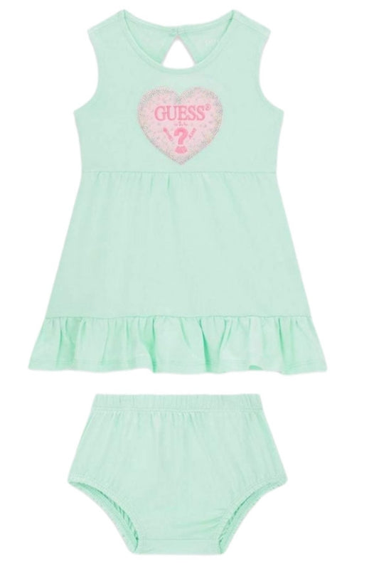 Abito da neonata girocollo con maxi cuore loggato con paillettes A6GK07K6YW4