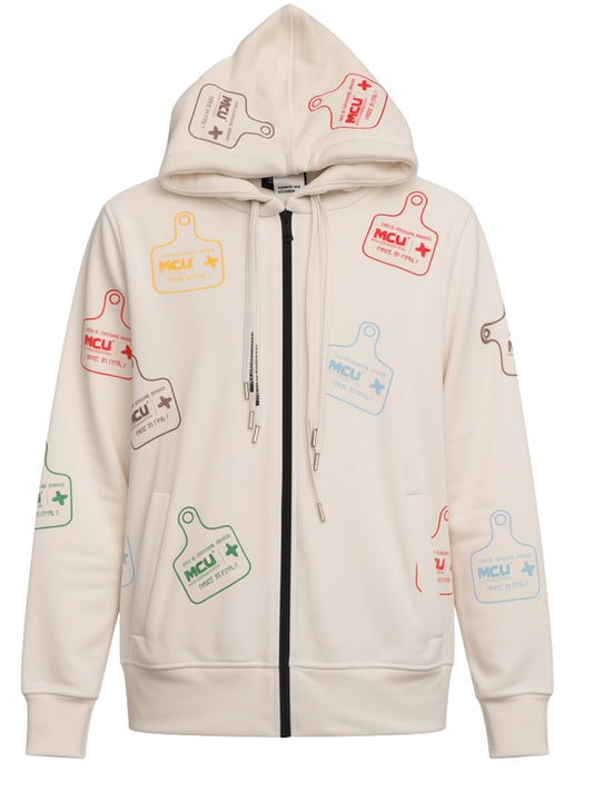 Felpa aperta da uomo e donna con stampa loggata multicolor all over MCU716Z