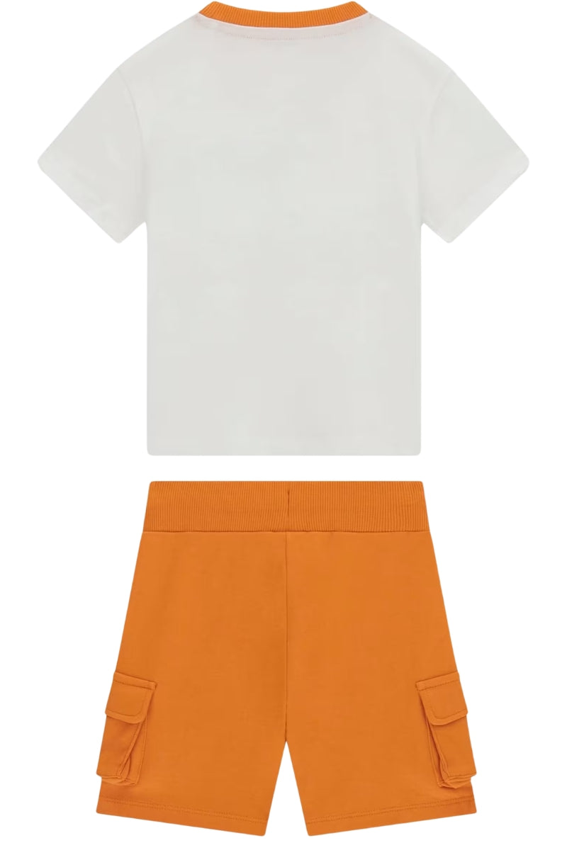 Completo da bambino in cotone due pezzi con stampa summer e dettagli a contrasto colore N6GG02K8HM4
