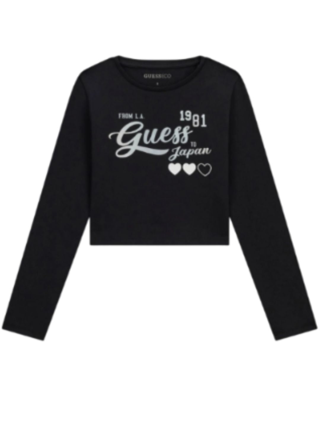 Maglia cropped da ragazza con maxi stampa loggata in lurex sul davanti J6YI35K3774