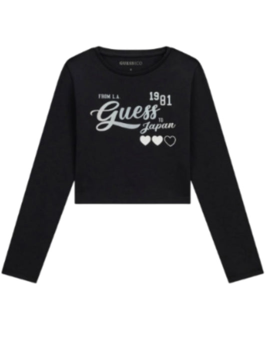 Maglia cropped da ragazza con maxi stampa loggata in lurex sul davanti J6YI35K3774