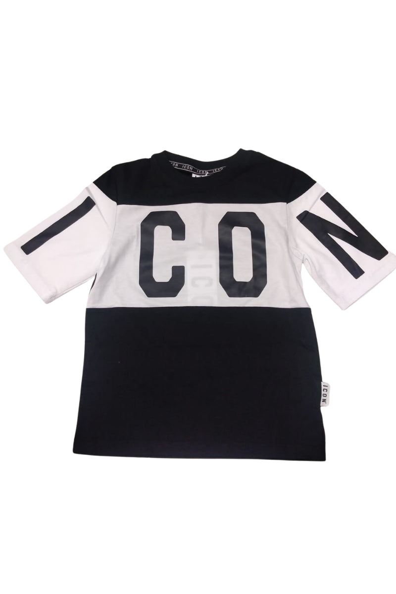T-shirt girocollo da ragazzo con maniche corte a contrasto colore e maix logo lettering IBKS001009