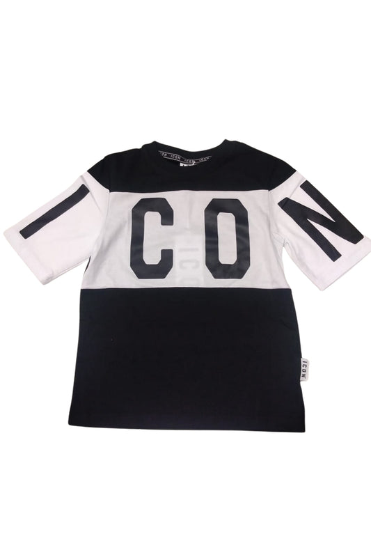 T-shirt girocollo da ragazzo con maniche corte a contrasto colore e maix logo lettering IBKS001009
