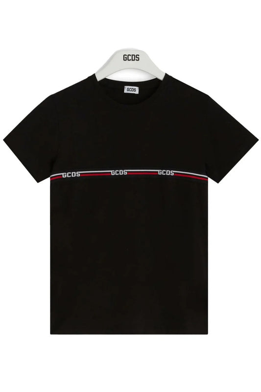 T-shirt da ragazzo in cotone con multi logo a contrasto fronte e retro C1BJQC553J105