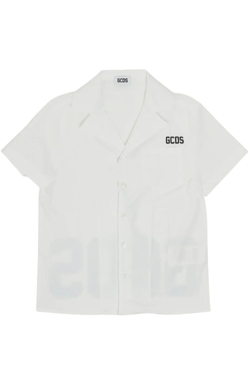 Camicia da ragazzo in cotone elasticizzato con maxi logo lettering a contrasto sul retro C1BJQH517T330