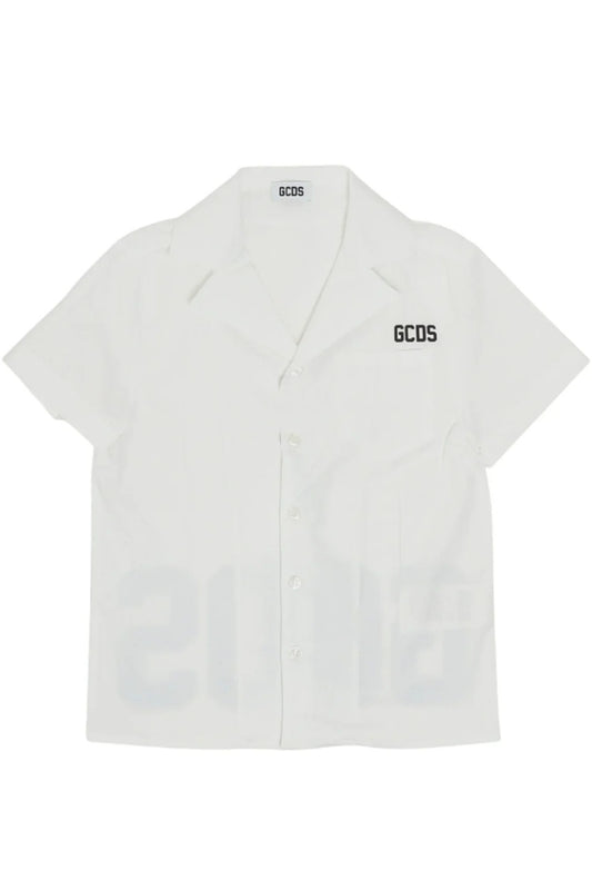 Camicia da ragazzo in cotone elasticizzato con maxi logo lettering a contrasto sul retro C1BJQH517T330