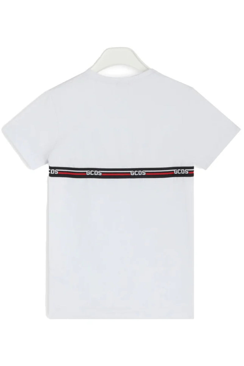 T-shirt da ragazzo in cotone con multi logo a contrasto fronte e retro C1BJQC553J105