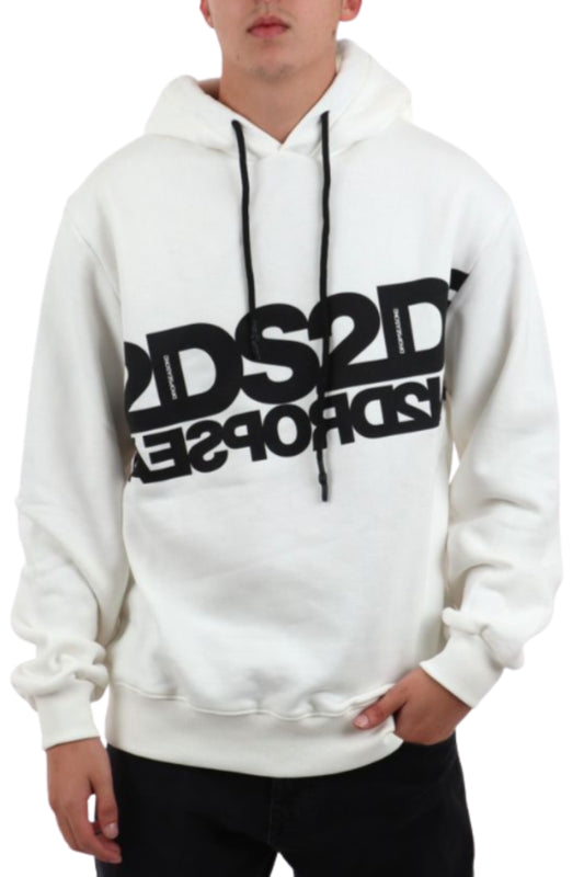 Felpa con cappuccio da ragazzo in cotone con maxi stampa a contrasto FW252108