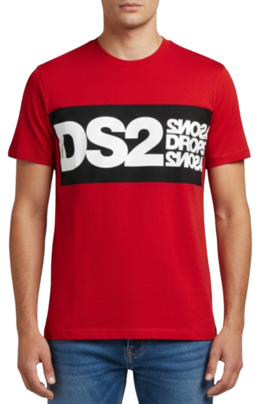 T-shirt girocollo da ragazzo in cotone con maxi stampa a contrasto colore FW25216