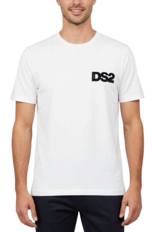 T-shirt girocollo da ragazzo con stampa logo lettering a contrasto a sinistra FW25225